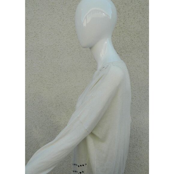 Ella‎ Moss Sweater Ivory White Crochet Pullover Thin Knit Sweater  Size Small - Picture 4 of 7